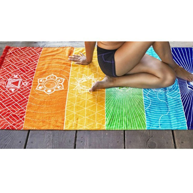 Rainbow Boho Beach Blanket Scarf Mandala Striped Wall Hanging Tapestry Yoga Mat