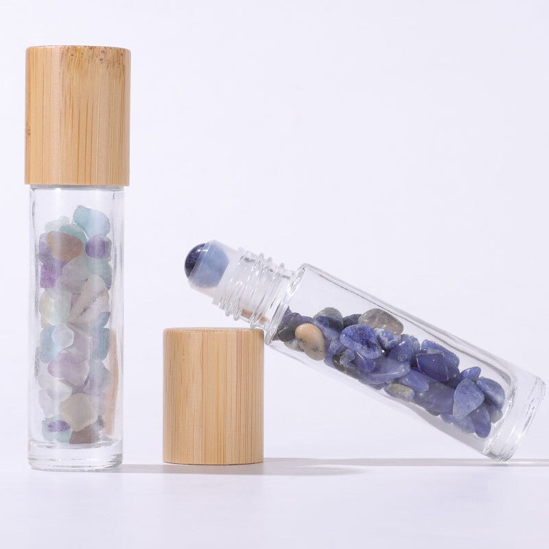 Bulk Pack of 10 | Eco-Friendly and Refillable Crystal-Infused Essential Oil Containers with Gemstone Roller Ball