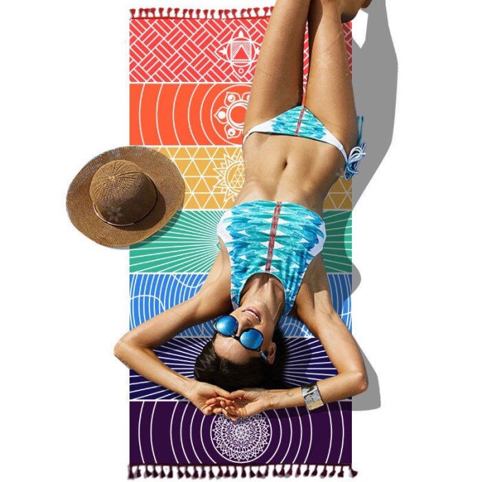 Rainbow Boho Beach Blanket Scarf Mandala Striped Wall Hanging Tapestry Yoga Mat