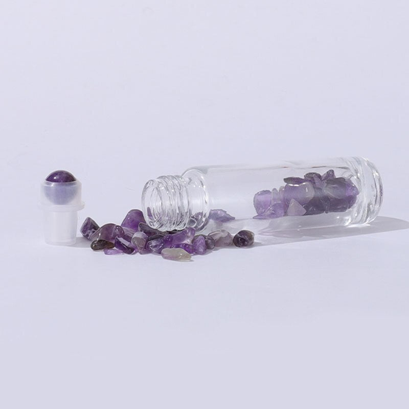 Bulk Pack of 10 | Eco-Friendly and Refillable Crystal-Infused Essential Oil Containers with Gemstone Roller Ball