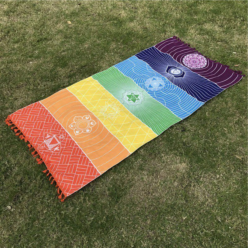 Rainbow Boho Beach Blanket Scarf Mandala Striped Wall Hanging Tapestry Yoga Mat