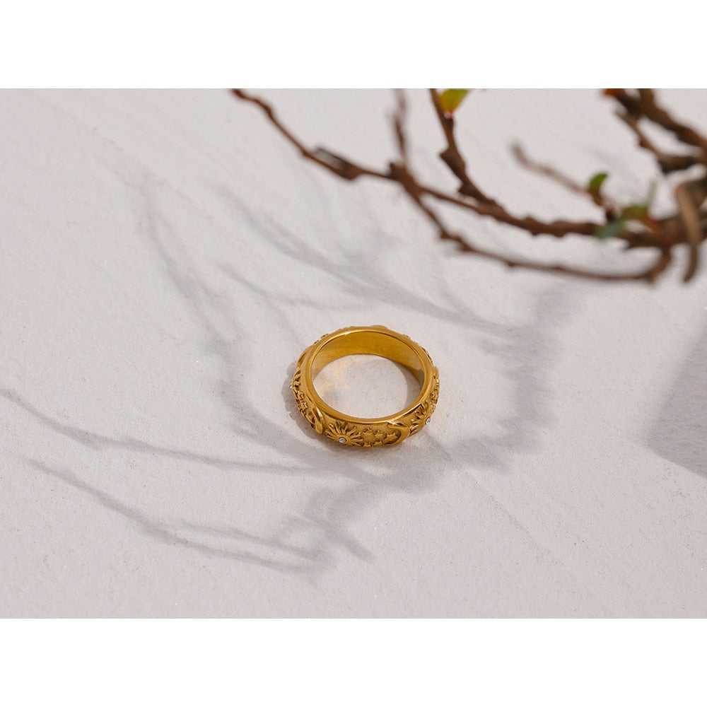 Celestial Sun Star and Moon Ring Stainless Steel Jewelry