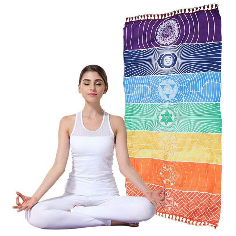 Rainbow Boho Beach Blanket Scarf Mandala Striped Wall Hanging Tapestry Yoga Mat