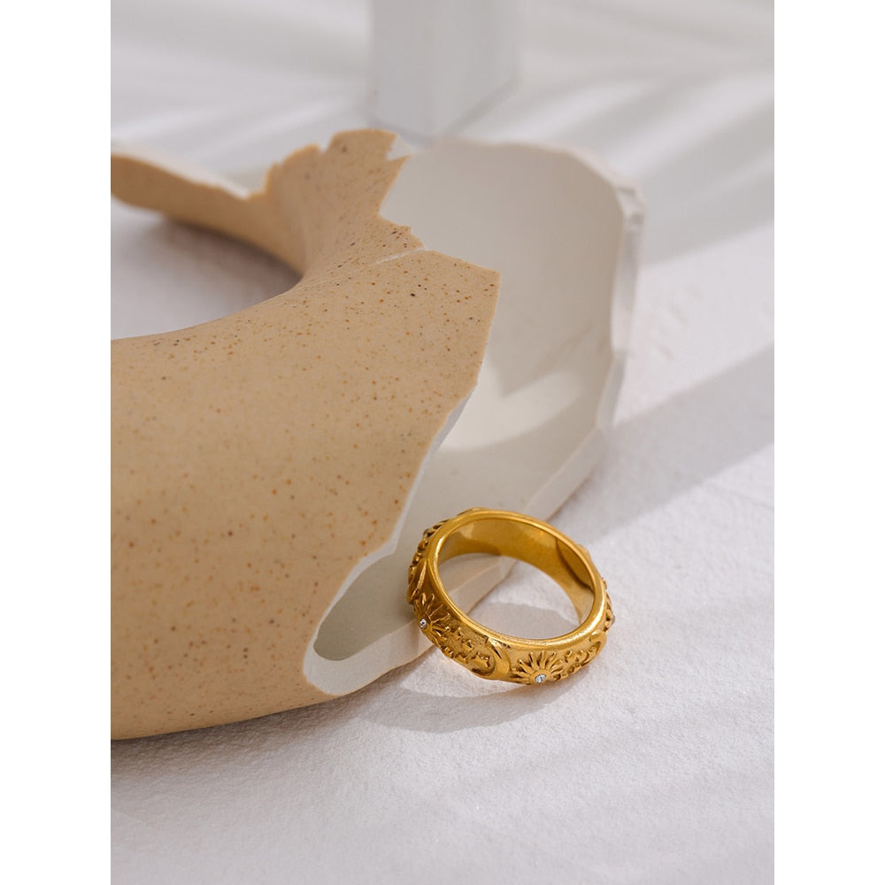 Celestial Sun Star and Moon Ring Stainless Steel Jewelry