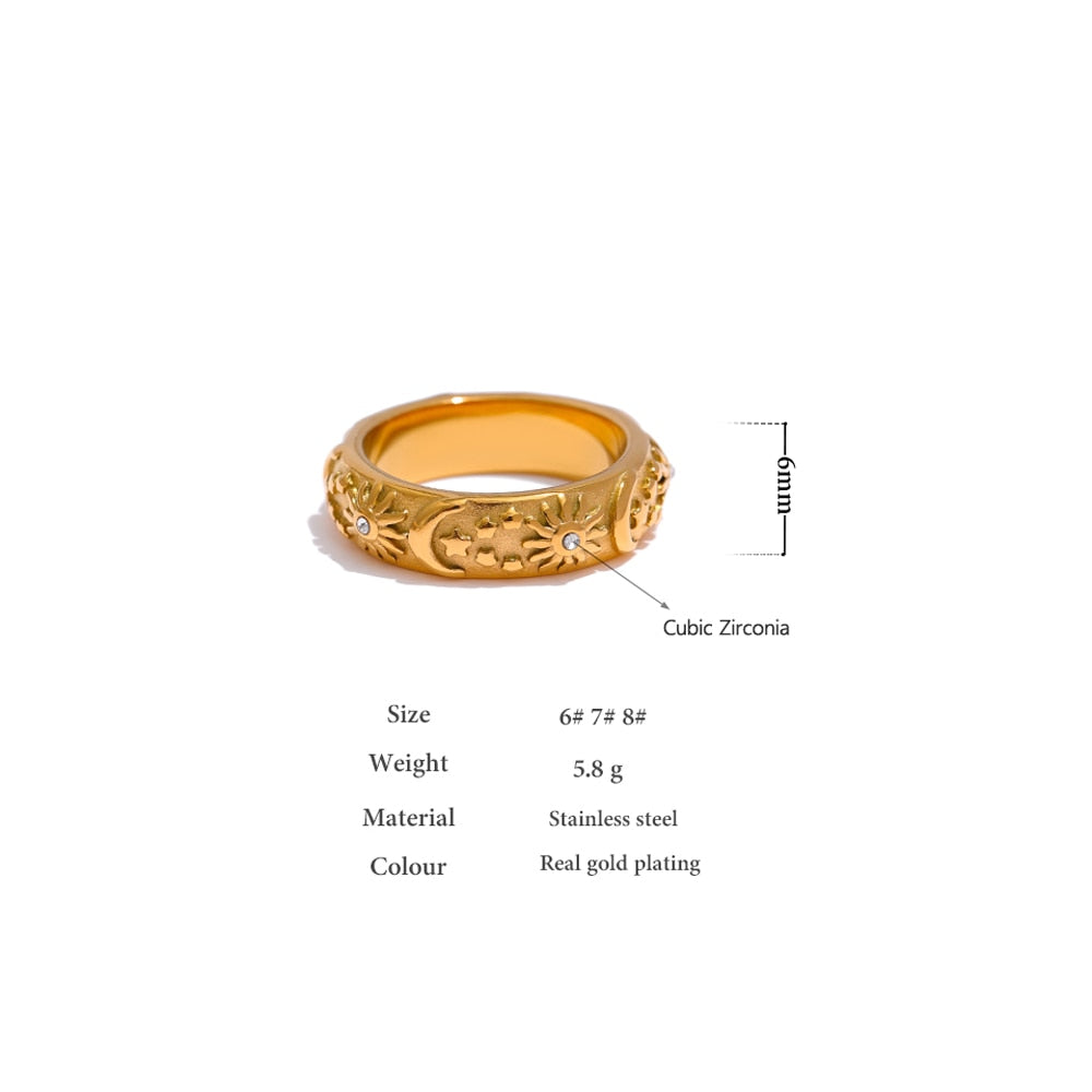 Celestial Sun Star and Moon Ring Stainless Steel Jewelry