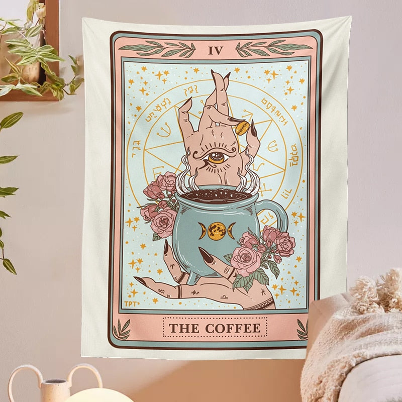 Coffee Tarot Tapestry | Witches' Love for Coffee and Magic | Spiritual Enchantment in Every Sip