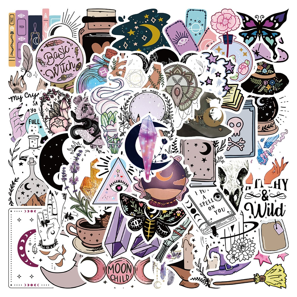 10/50/100PCS Gothic Witchy Tarot Potion Stickers | Boho Astrology Apothecary Decals