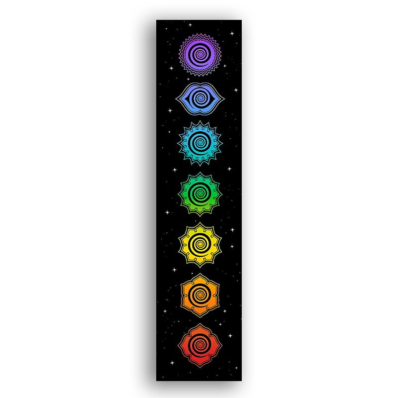 Rainbow Chakras Tapestry | Yoga Meditation Tapestries | Cosmic Energy Centers | Black Wall Hanging | Bedroom Dorm Home Decor