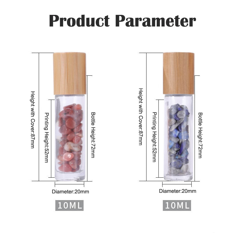 Bulk Pack of 10 | Eco-Friendly and Refillable Crystal-Infused Essential Oil Containers with Gemstone Roller Ball