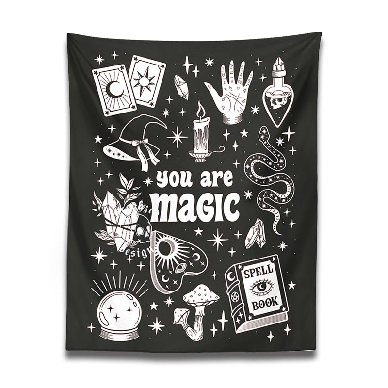 "You're Magic" Witchy Tapestry | Monochromatic Wall Hanging | Mystical Vibes | Home Decor