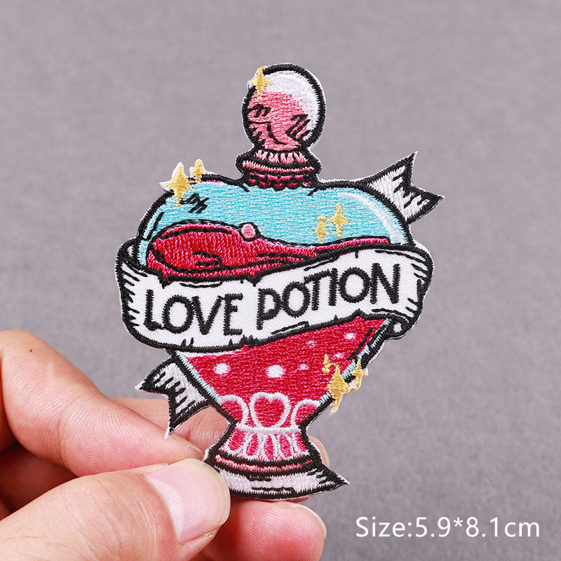 Witchcraft Love Potion Embroidery Patch | Magical Iron-On Patch for Clothing | Enchanting Design