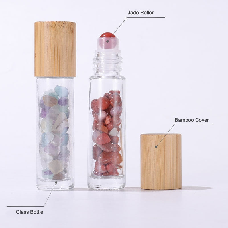 Bulk Pack of 10 | Eco-Friendly and Refillable Crystal-Infused Essential Oil Containers with Gemstone Roller Ball