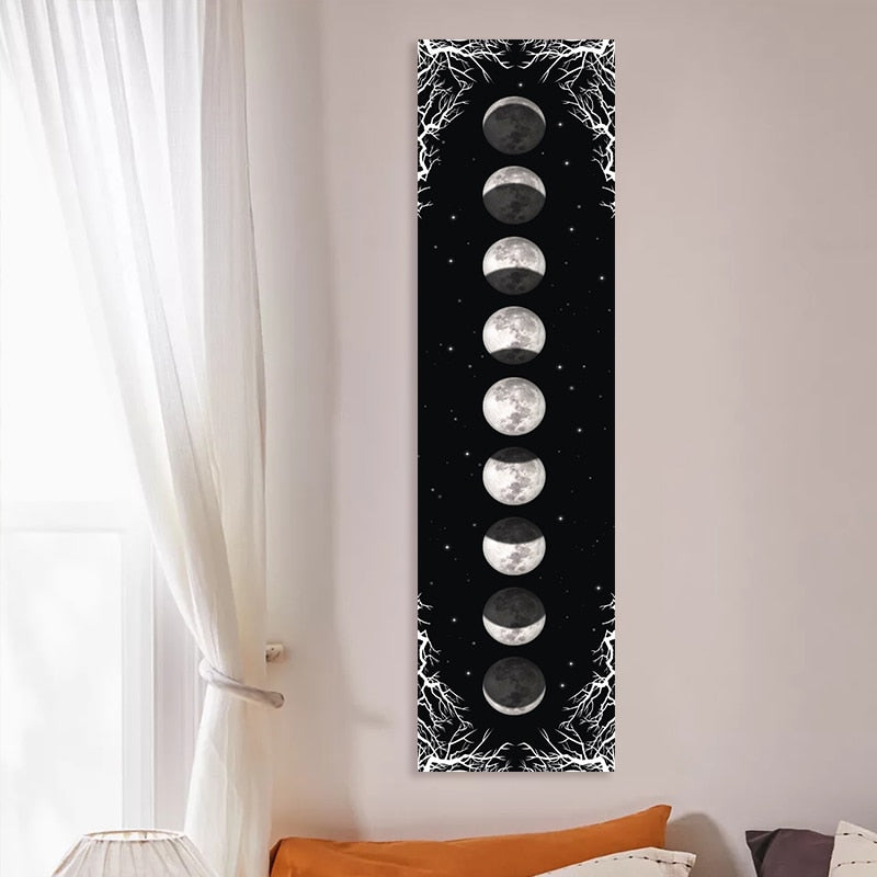 Lunar Moon Magick Tapestry | Black and White Starry Wall Hanging | Witchy Home Decor
