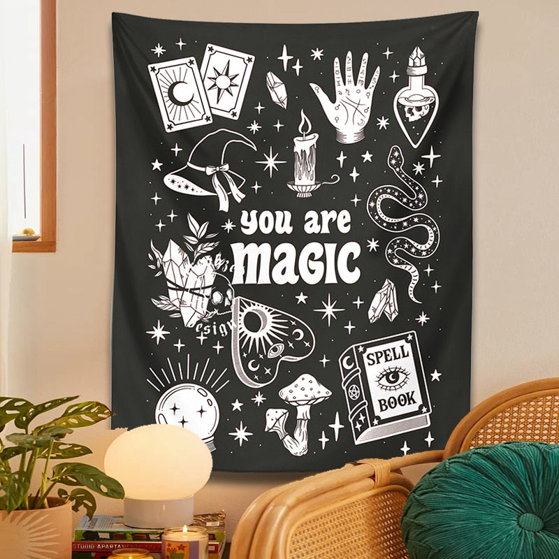 "You're Magic" Witchy Tapestry | Monochromatic Wall Hanging | Mystical Vibes | Home Decor