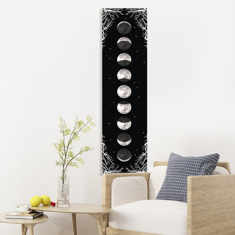 Lunar Moon Magick Tapestry | Black and White Starry Wall Hanging | Witchy Home Decor