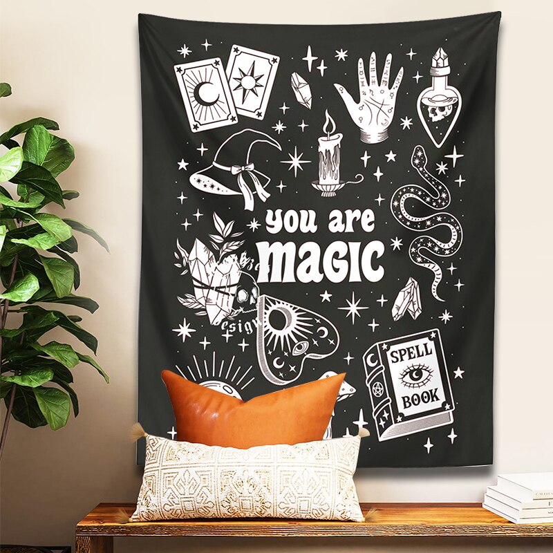 "You're Magic" Witchy Tapestry | Monochromatic Wall Hanging | Mystical Vibes | Home Decor