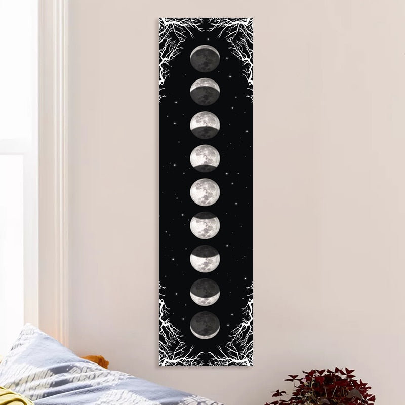 Lunar Moon Magick Tapestry | Black and White Starry Wall Hanging | Witchy Home Decor