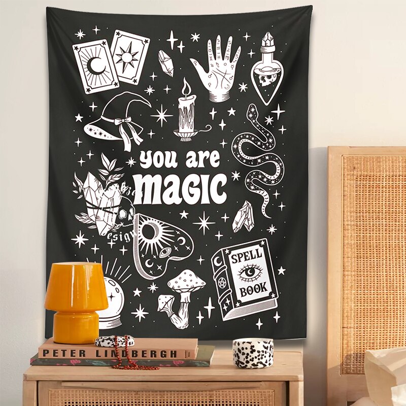 "You're Magic" Witchy Tapestry | Monochromatic Wall Hanging | Mystical Vibes | Home Decor