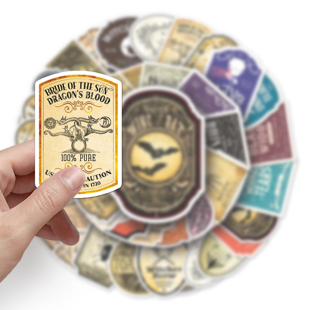 10/50Pcs Apothecary Potion Label Stickers | Moon Lily Dragon's Blood Phoenix Tears and More