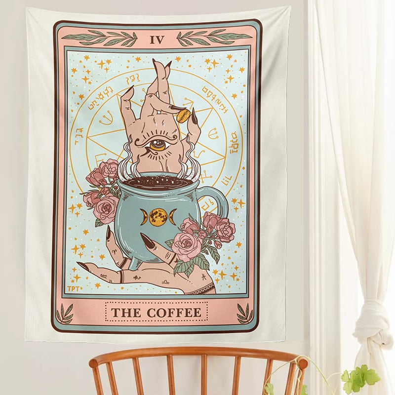Coffee Tarot Tapestry | Witches' Love for Coffee and Magic | Spiritual Enchantment in Every Sip