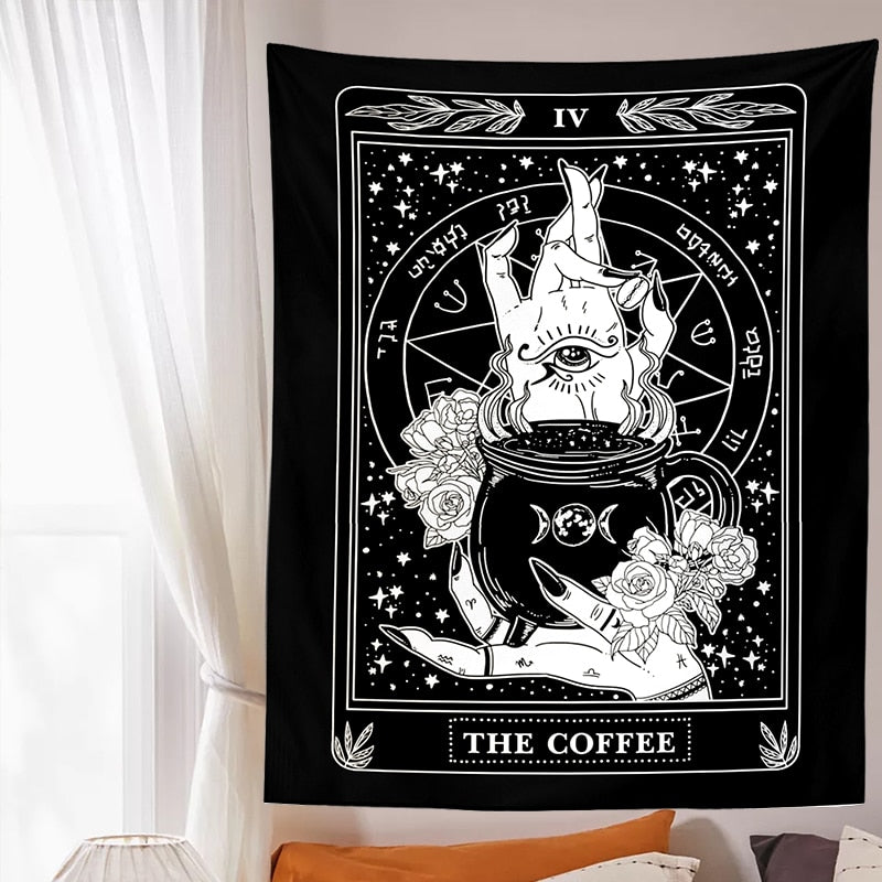 Coffee Tarot Tapestry | Witches' Love for Coffee and Magic | Spiritual Enchantment in Every Sip