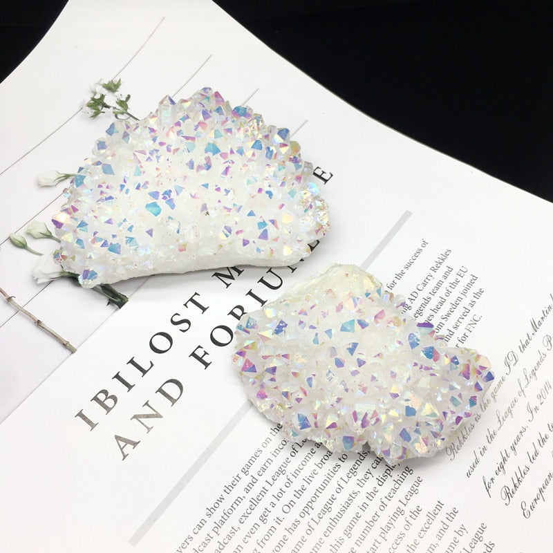 Angel Aura Quartz Crystal Cluster | Electroplated Natural White Energy Stone | Colorful Point Mineral | Reiki Healing