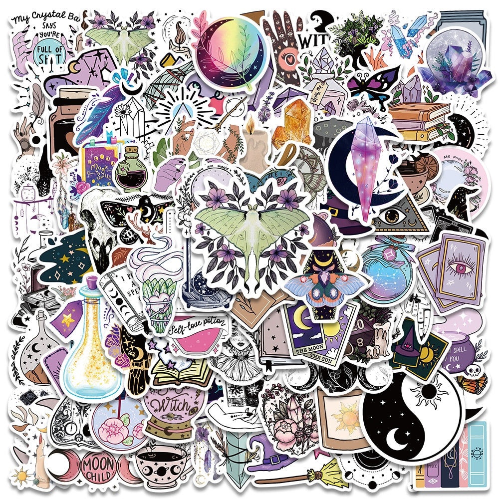 10/50/100PCS Gothic Witchy Tarot Potion Stickers | Boho Astrology Apothecary Decals