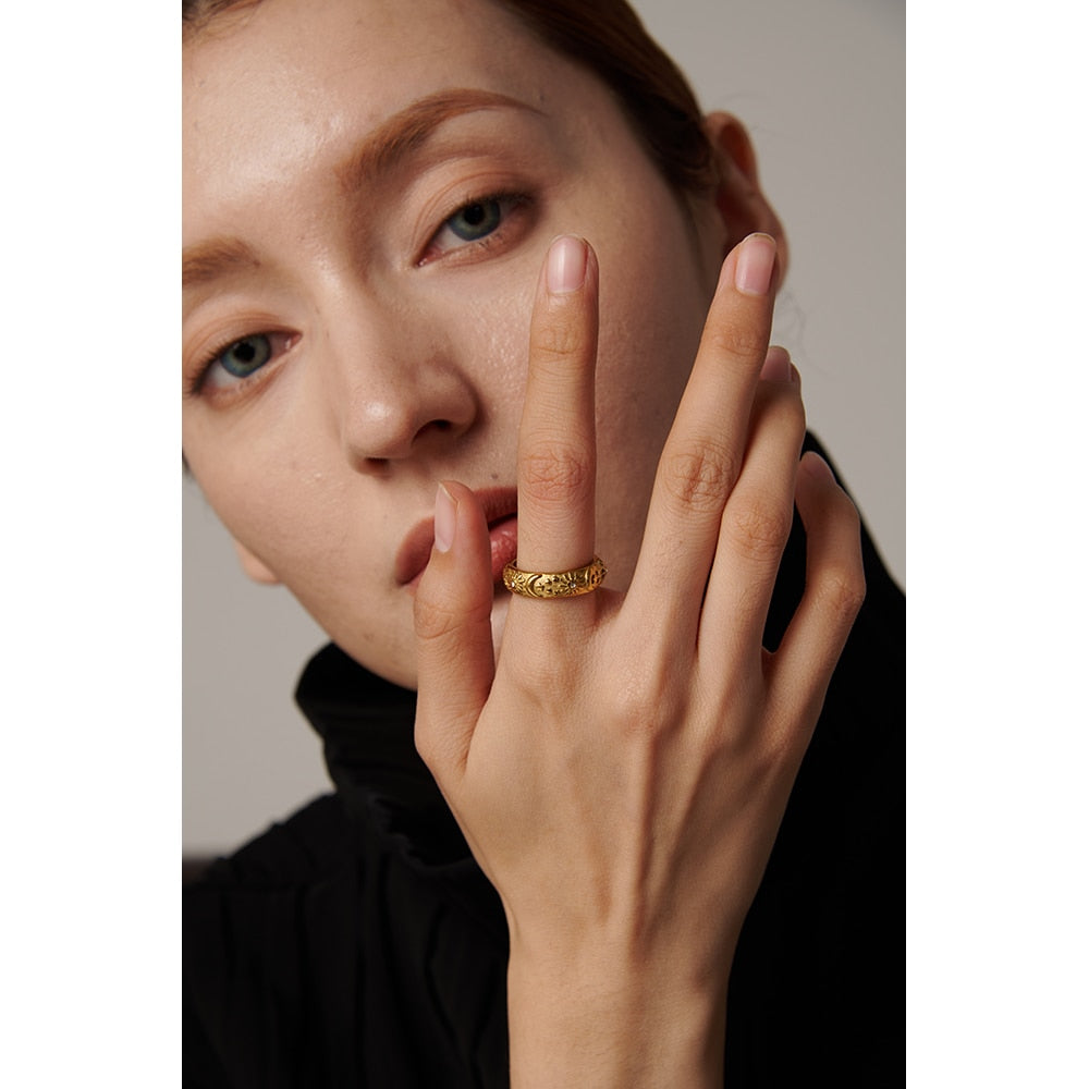 Celestial Sun Star and Moon Ring Stainless Steel Jewelry