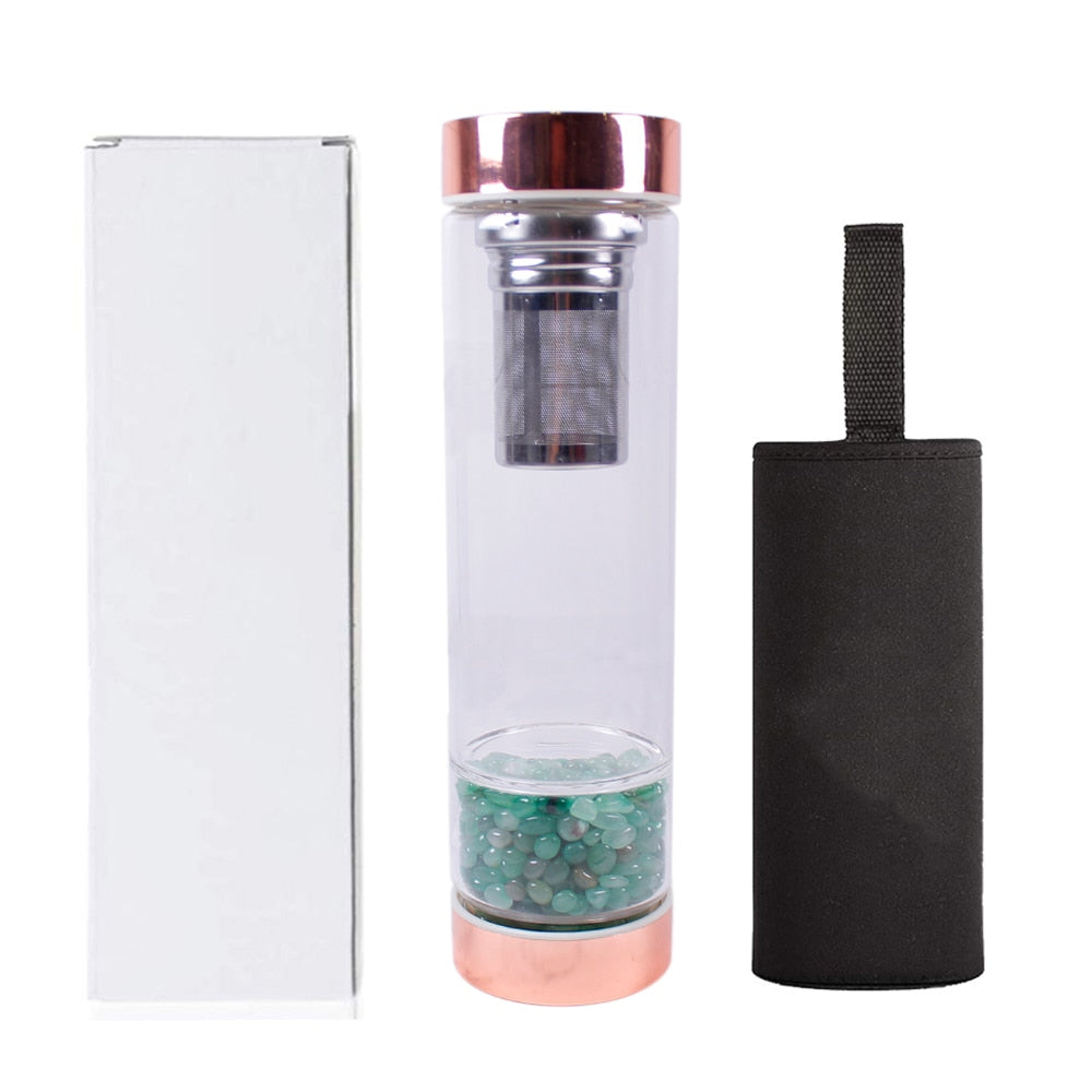 Crystal Elixir Water Bottle with Tea Infuser for Healing Energy