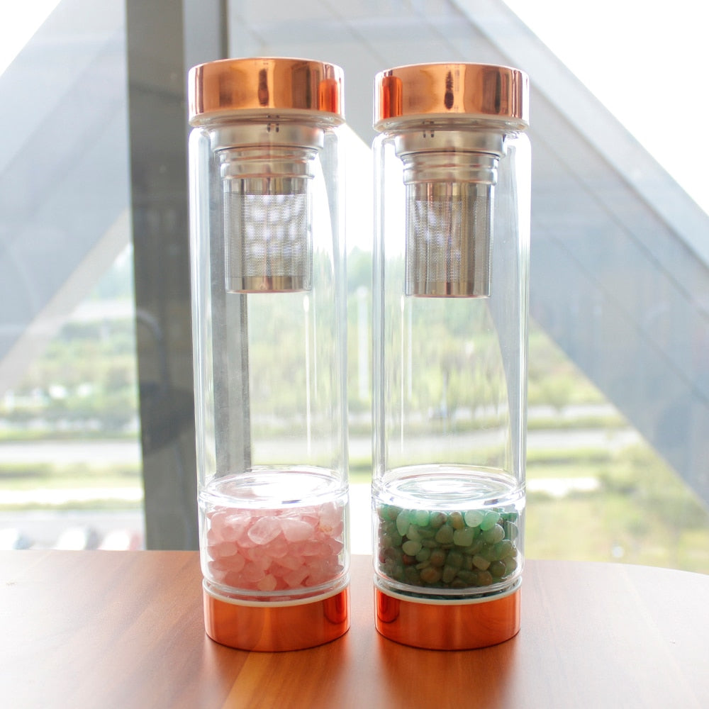 Crystal Elixir Water Bottle with Tea Infuser for Healing Energy