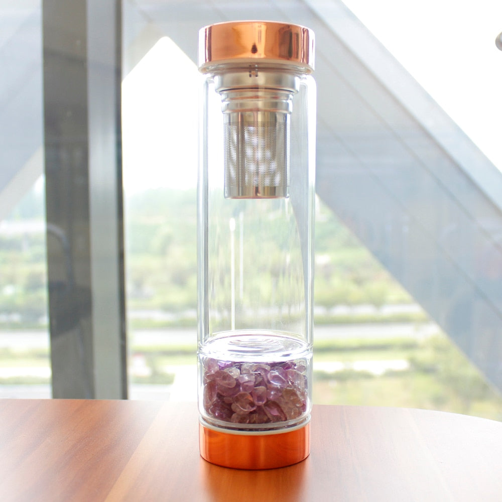 Crystal Elixir Water Bottle with Tea Infuser for Healing Energy