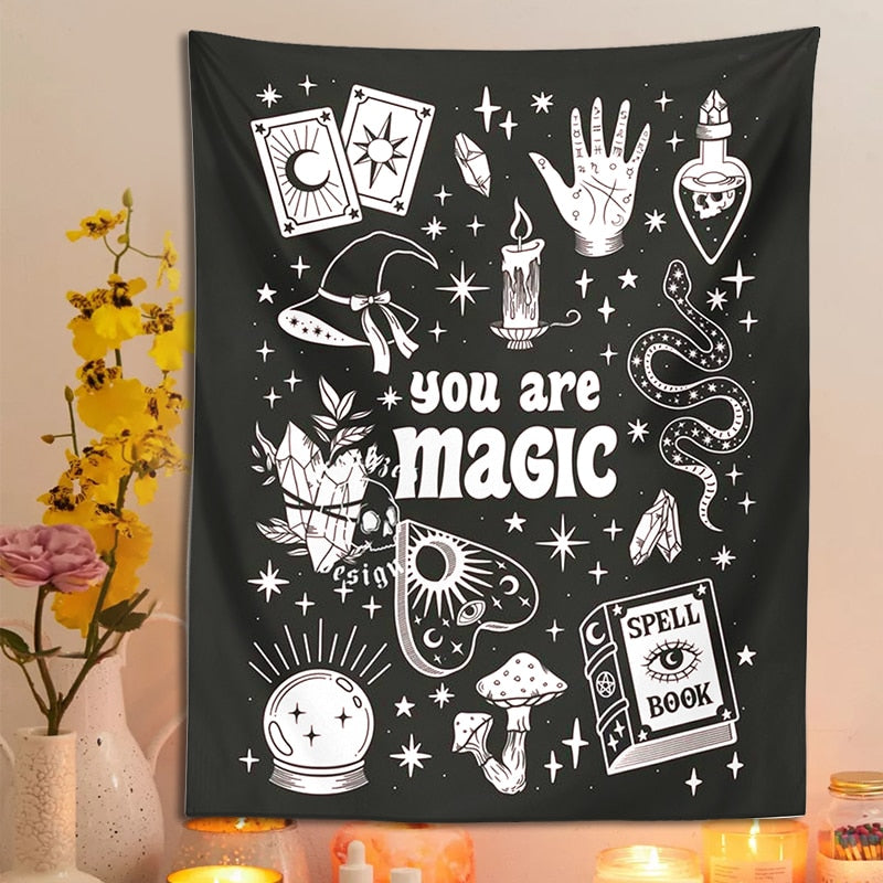 "You're Magic" Witchy Tapestry | Monochromatic Wall Hanging | Mystical Vibes | Home Decor