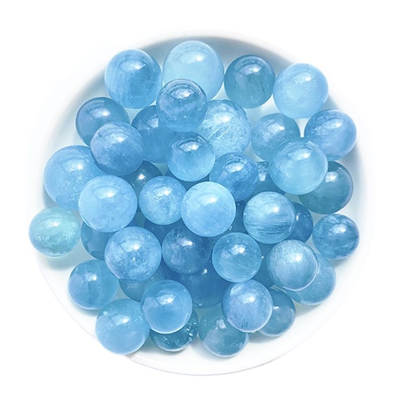 15MM Natural Mini Aquamarine Ball Gemstone Polished Blue Quartz Crystal Healing Energy Stone Sphere