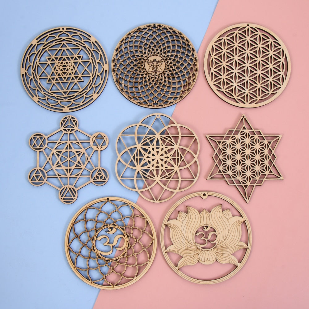Wooden Wall Sign Flower of Life Geometry Ornament and Coaster