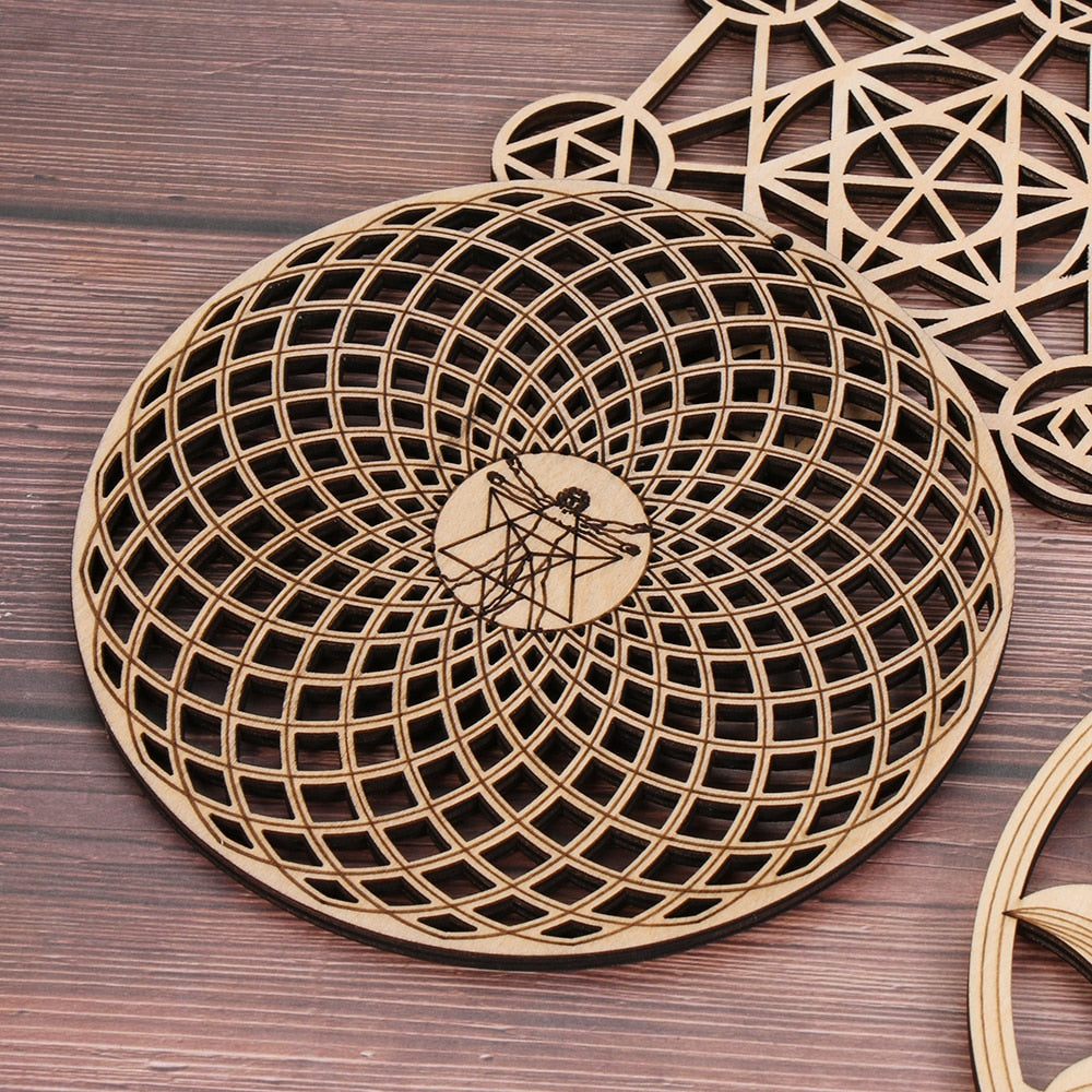 Wooden Wall Sign Flower of Life Geometry Ornament and Coaster