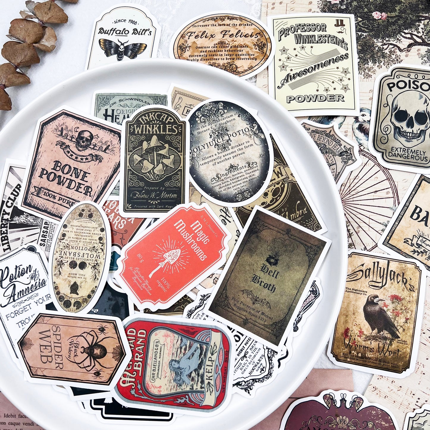 50Pcs Potion Bottle Label Stickers Journal Craft Paper DIY Scrapbooking Diary Album | Decorative Sticker Set