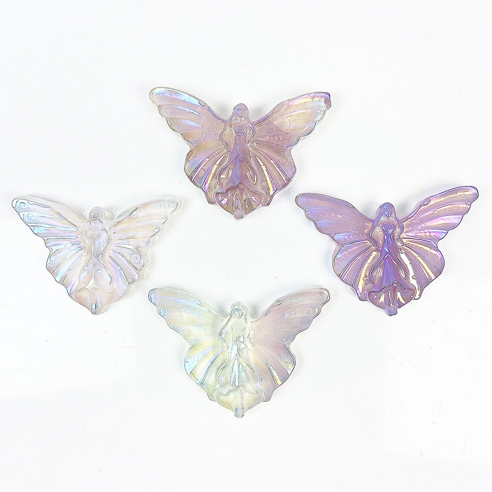 Aura Fluorite Fairy Crystal Figurine Natural Gemstone Carved Crafts with Healing Reiki Energy for Birthday Gifts