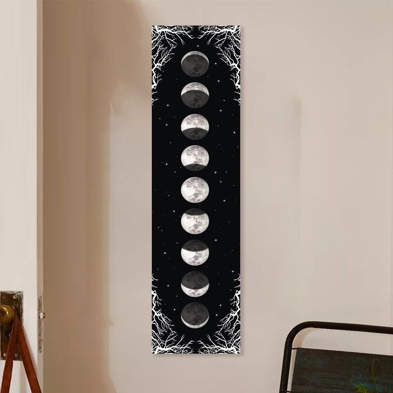 Lunar Moon Magick Tapestry | Black and White Starry Wall Hanging | Witchy Home Decor