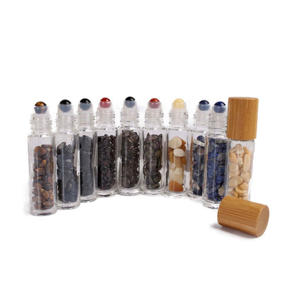 Eco-Friendly Crystal-Infused Essential Oil Container with Gemstone Roller Ball 10ml