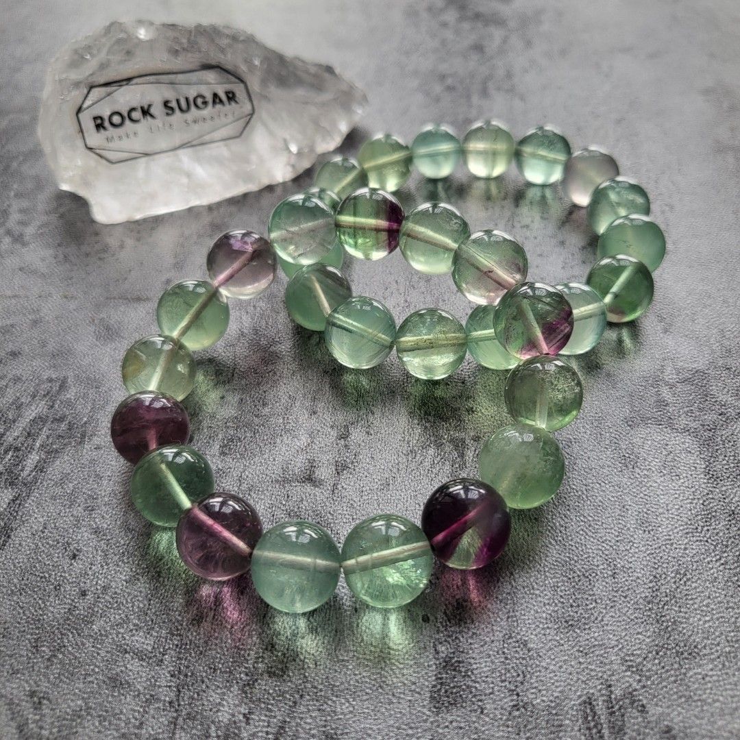 Enchanted Vineyard: Green Fluorite Bracelet with Hint of Grape Hue