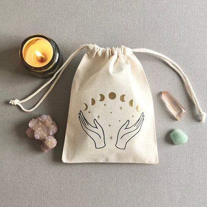 Set of 5 | Moon Witch Pouch Bags | Tarot Cards Crystals and Witchy Things | Halloween Party Witch Birthday Decoration Favor