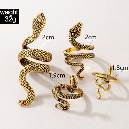 Mystical Serpent Wisdom: 4pcs/set Vintage Snake Animal Rings