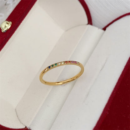 Rainbow Cubic Zirconia Stacker Ring for Women | Gold Plated Stainless Steel Waterproof Jewelry