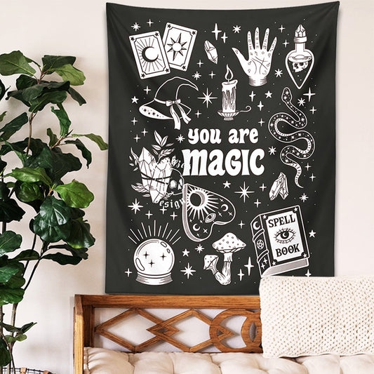 "You're Magic" Witchy Tapestry | Monochromatic Wall Hanging | Mystical Vibes | Home Decor