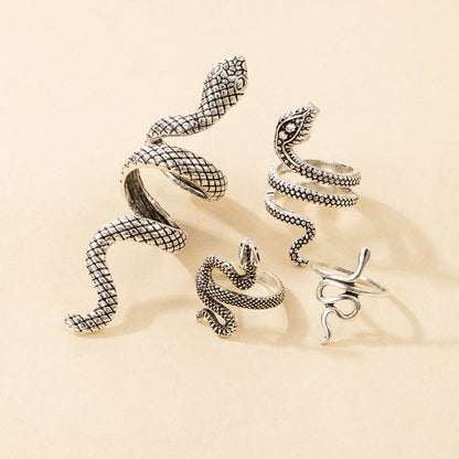 Mystical Serpent Wisdom: 4pcs/set Vintage Snake Animal Rings