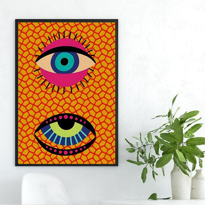 Retro Abstract Eye Shapes and Inspiring Quotes Kraft Paper Wall Art Poster