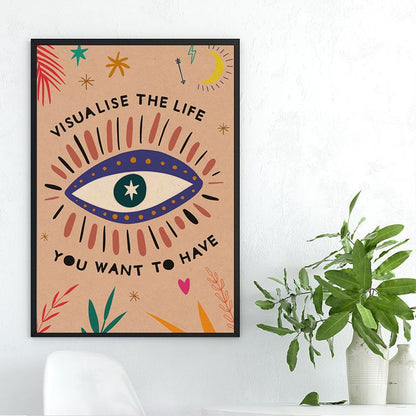 Retro Abstract Eye Shapes and Inspiring Quotes Kraft Paper Wall Art Poster