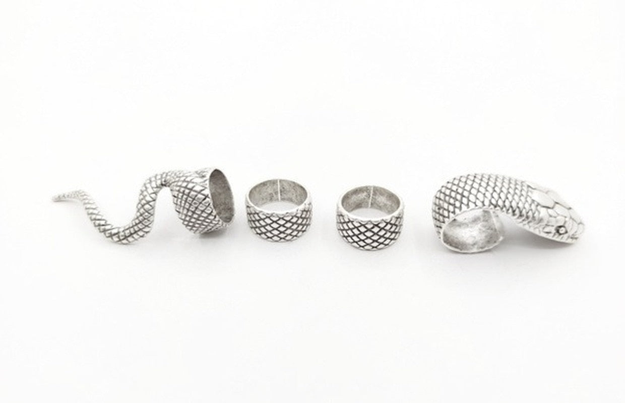 Serpentine Secrets: 4-Piece Gothic Snake Rings Set