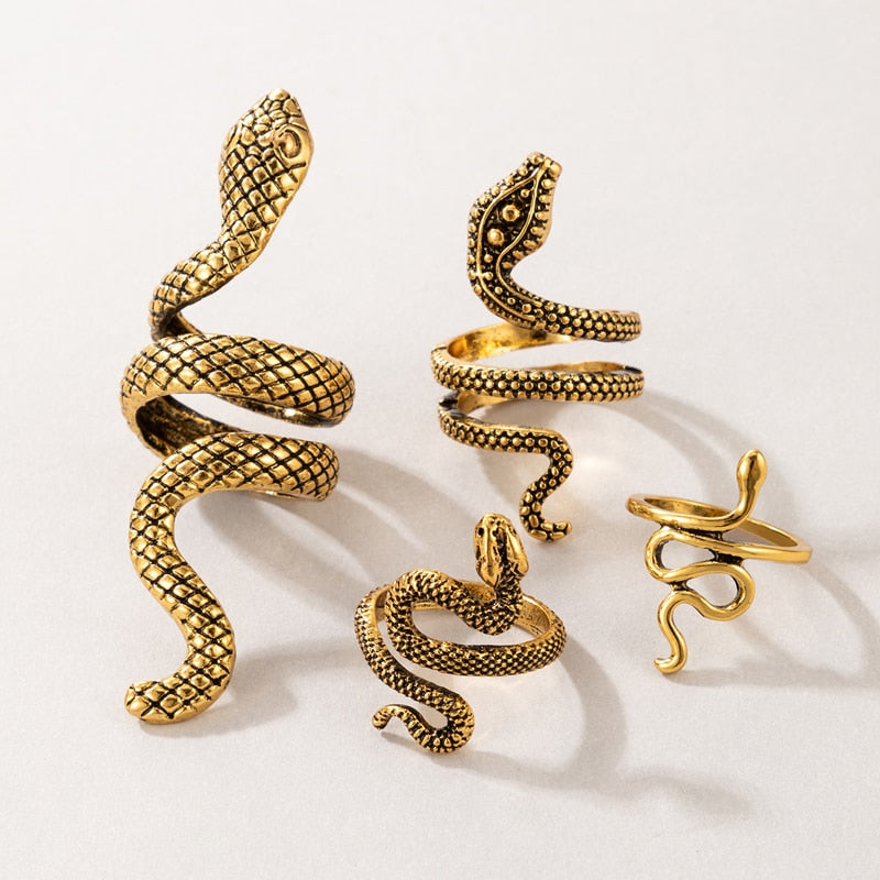 Mystical Serpent Wisdom: 4pcs/set Vintage Snake Animal Rings