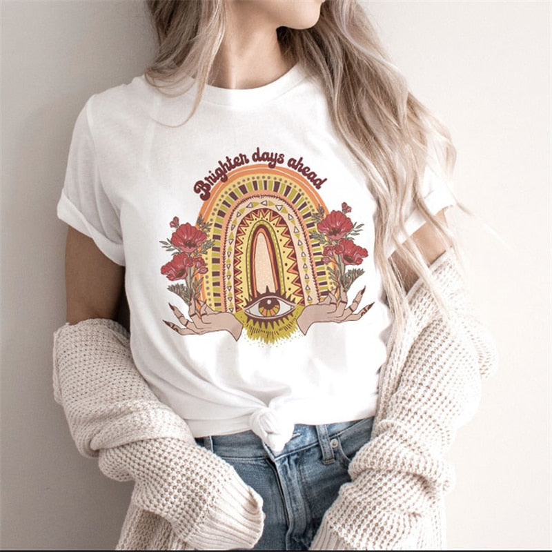 Zodiac Signs Art Print T-Shirt | Fashionable Astrology Short Sleeve Lady Clothes Tops Tees